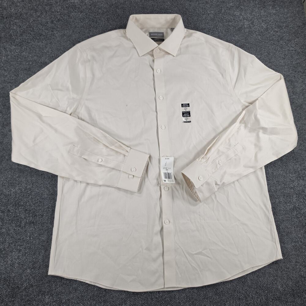 Michael Kors Men's Dress Shirt XL 17.5 36/37 Slim Fit Comfort Stretch Ivory